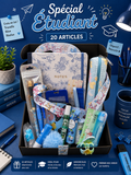 Coffret Spécial Étudiant Bleu – 20 Articles de soins et de papeterie