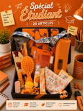 Coffret Spécial Étudiant Orange – 20 Articles de soins et de papeterie