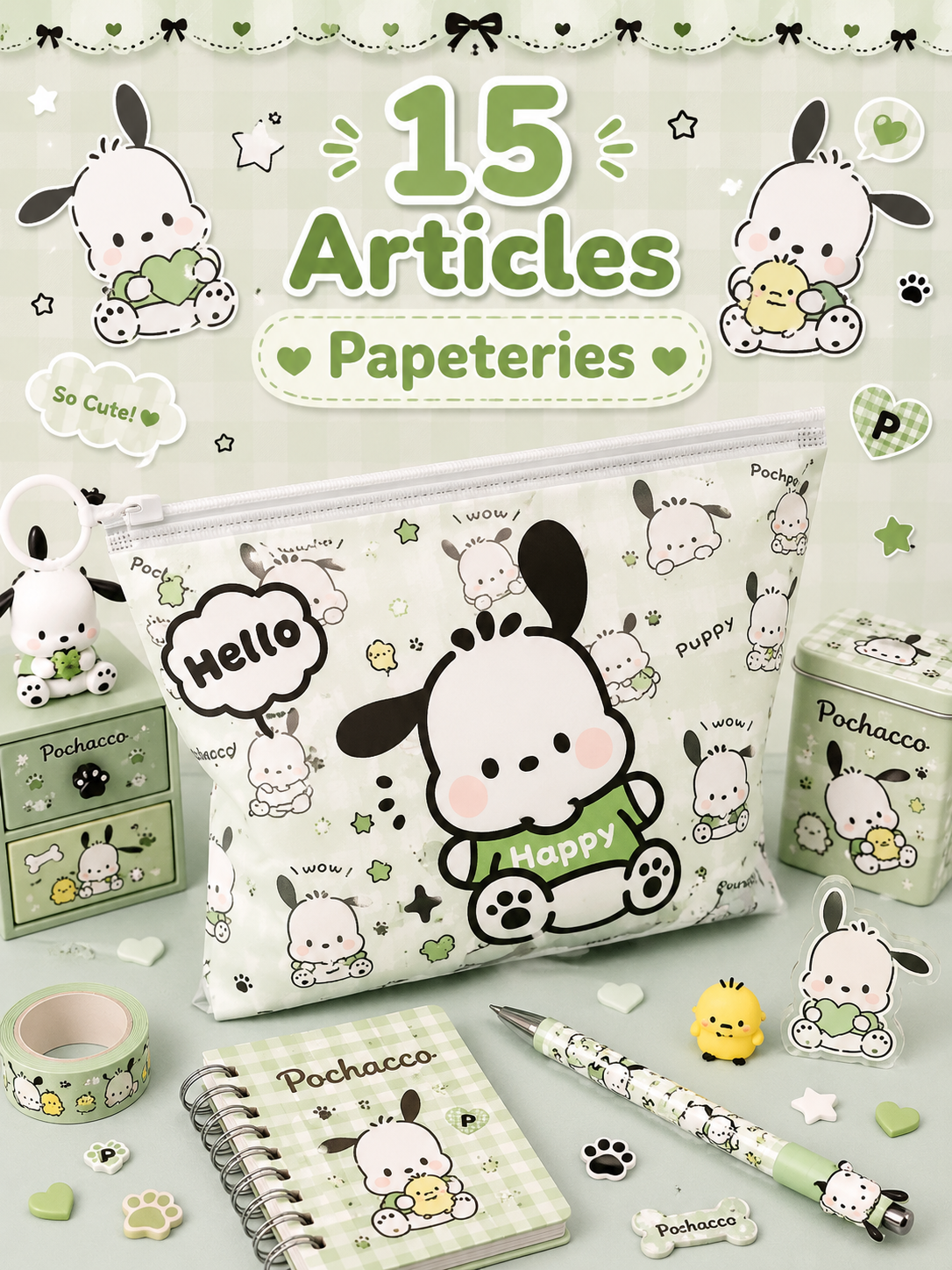 Pochette Mystère Pochacco – 15 Articles de Papeterie Kawaii