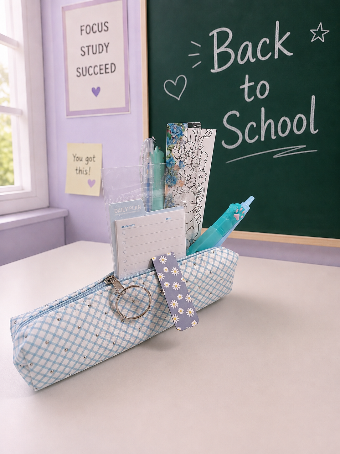 Trousse Girly bleu à paillettes