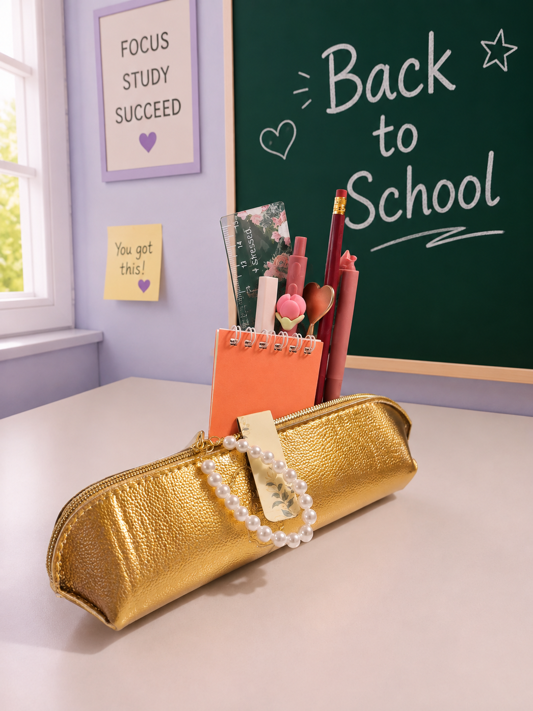 Trousse back to school doré