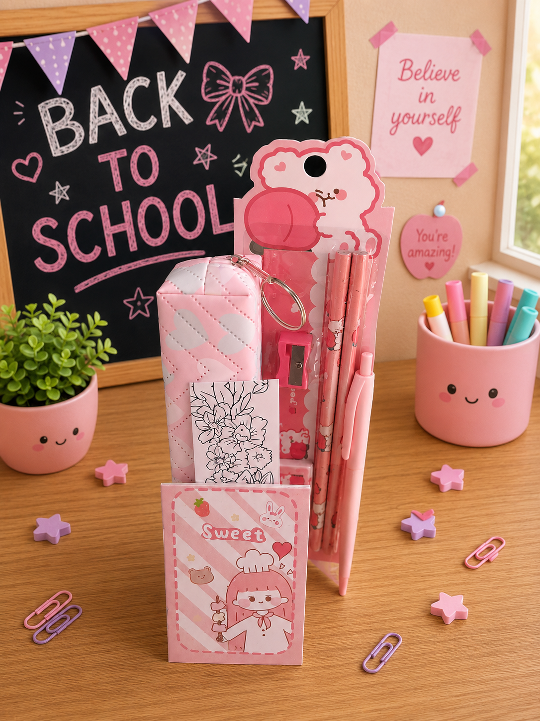 Set de papeterie rose